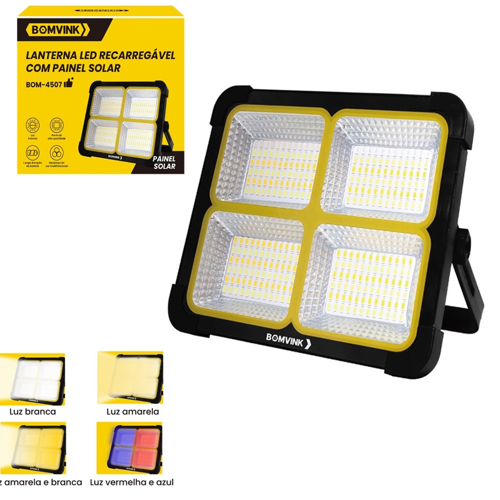 Refletor Solar LED Jardim Camping 500W Proteção IP66 420 LED com Temporizador On Off e Controle