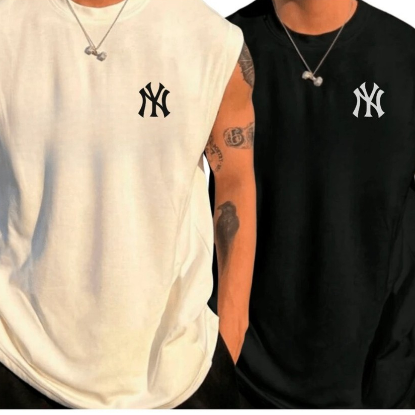 Kit 2 Camisetas Regatas  Masculina Estilosa Camisa Cavada Academia 100% Algodão Streetwear Premium