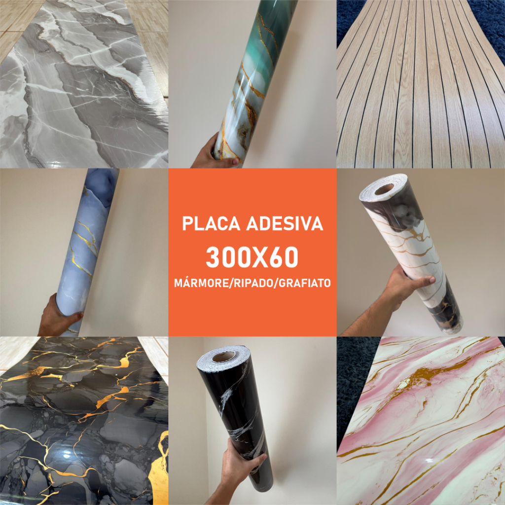 Porcelanato Adesivo 3D | Mármore Autocolante Lavável 300x60 Revestimento Parede Cozinha Sala Lavabo