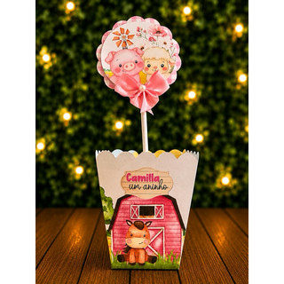 Centro de Mesa Personalizado Fazendinha Rosa | Cachepô Personalizodo Fazendinha Rosa | Festa Infatil | Aniversário