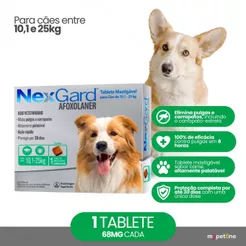 NexGard 68 mg para Cães de 10,1 a 25 Kg - 1 Tablete