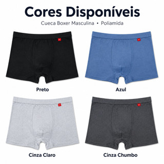 Kit Cueca Boxer Masculina em Poliamida Cores Sortidas Confortável e Respirável P ao GG