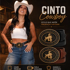 Cinto country feminino ajustável, moda boiadeira no couro sintético, podendo escolher á fivela.