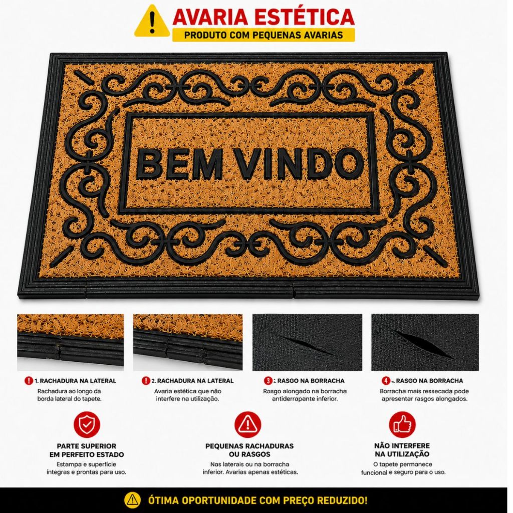 Tapete Capacho Pequenas Avarias Porta Entrada 40x60 Emborrachado Antiderrapante Decorativo Casa