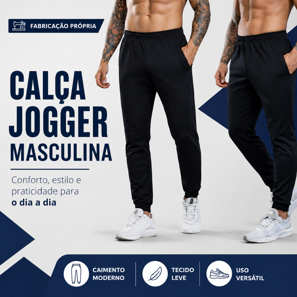 Kit 2 Calças Masculinas Jogger Elastic Academia Fitness Treino Preta