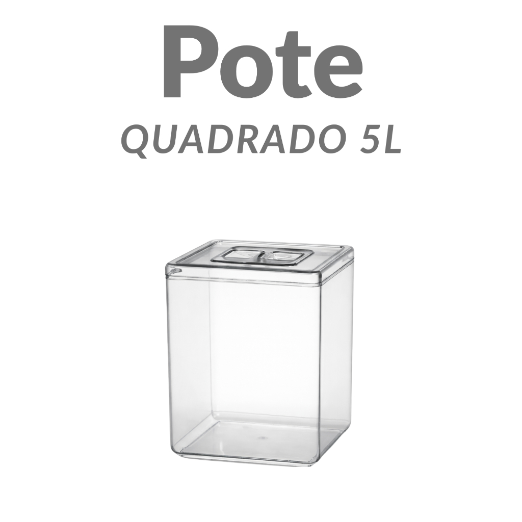 Pote Quadrado Transparente 5L com Tampa Organizador para Alimentos e Mantimentos