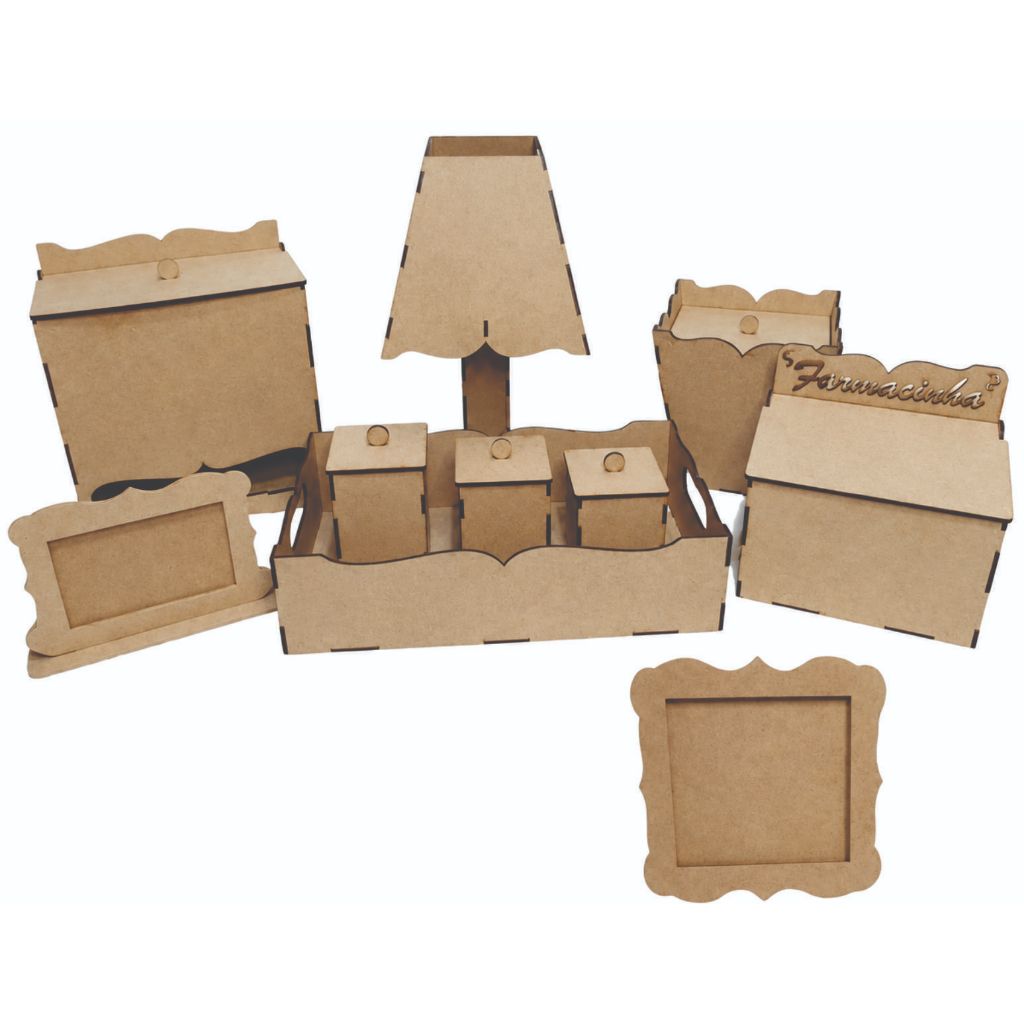 Kit Higiene Bebe Liso 3 kits com 10 Peças cada Mdf Cru Desmontado Decoração Quarto Bebê 3 Unidades cuidar do bebê