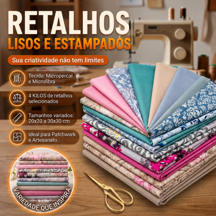 Retalhos Lisos e Estampados para artesanato em geral tapete e patchwork Sortidos