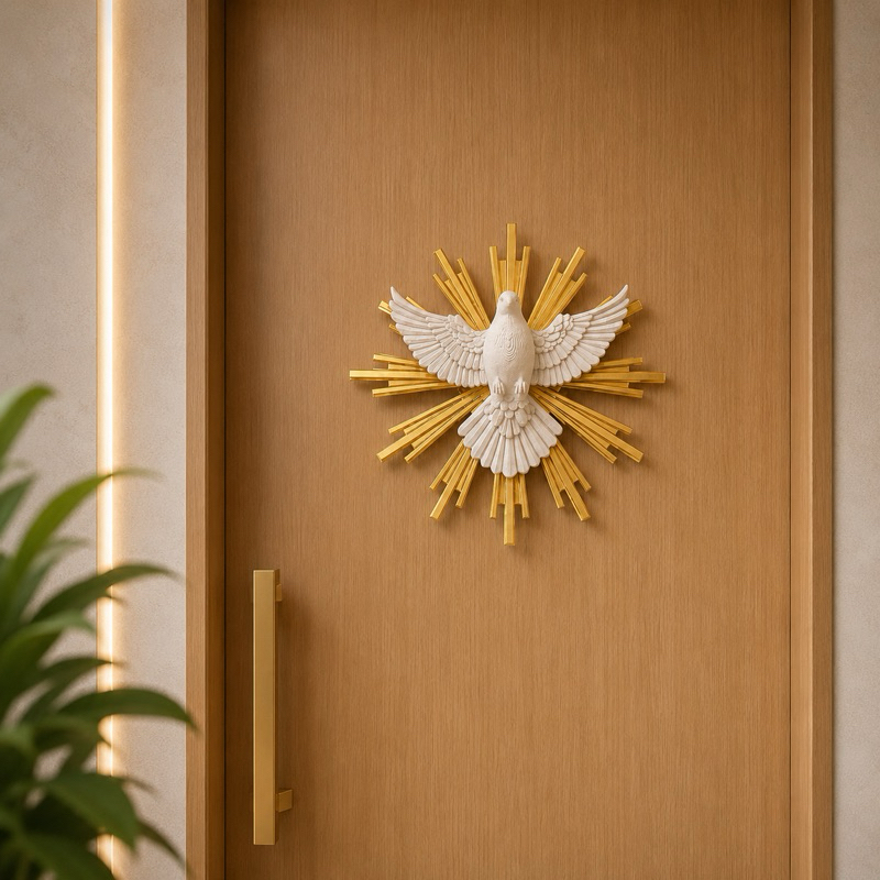 Espírito Santo Decorativo com Raios Dourados | Decoração Religiosa Católica | Quadro de Parede | Presente de Fé