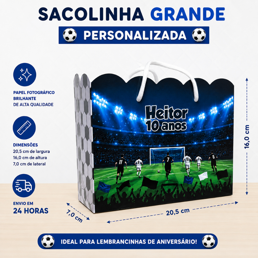 Kit Sacolinha Personalizada Grande - FUTEBOL | Lembrancinha Festa Infantil Aniversário