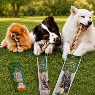 Trança de Couro Bovino para Cachorro Natuka - Mordedor Natural Pet