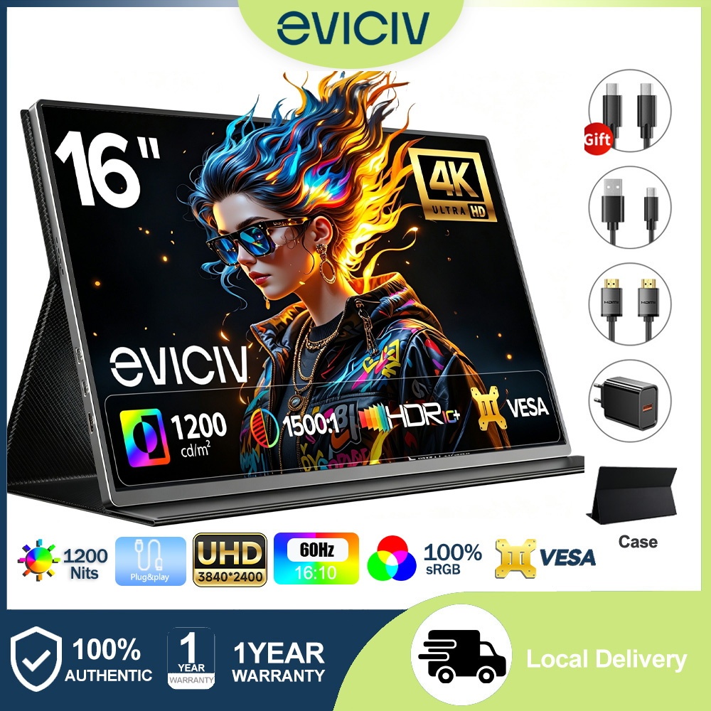 【Enviar do Brasil】EVICIV Monitor Portátil 4K 16inch 1200Nits Anti-Reflexo 1500:1