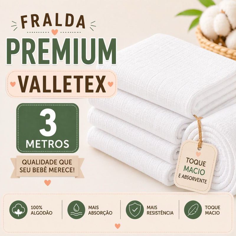 Tecido Fralda PREMIUM 200 g/m2 - Valletex 03 metros 100% Algodão Quadriculado