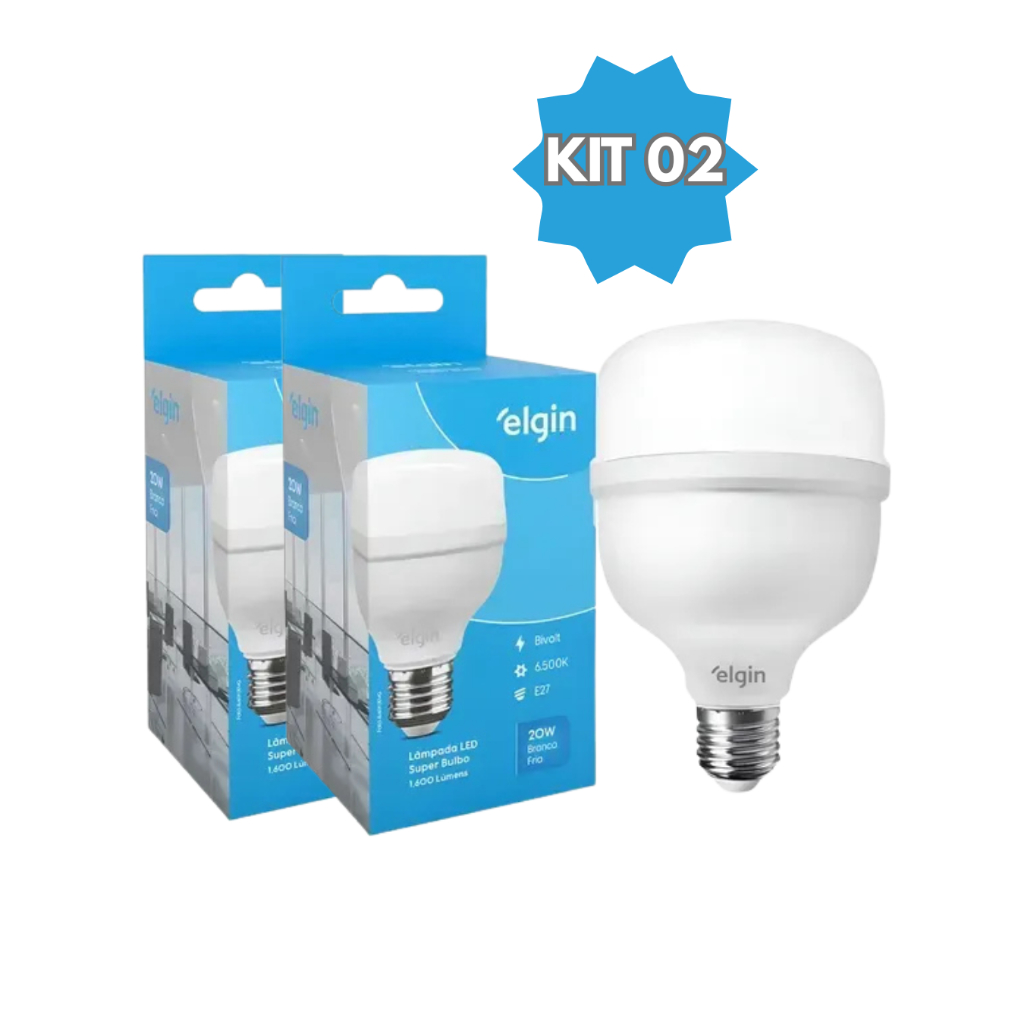 KIT 02 Lâmpada LED Elgin 20W Economia de Energia 6500k E-27