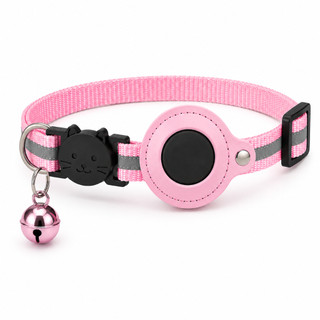 Coleira Pet Gato Nylon Refletiva Guizo com Case P/ Airtag - *** ATENÇÃO: Não acompanha o rastreador ***