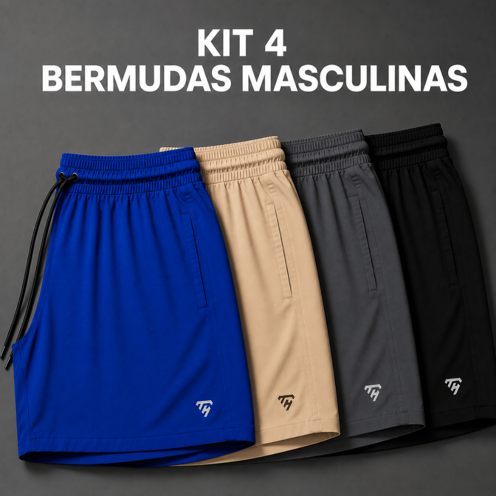 Kit 4 Bermudas Masculinas Academia Treino Praia Corrida Shorts Tactel Elastano dia a dia