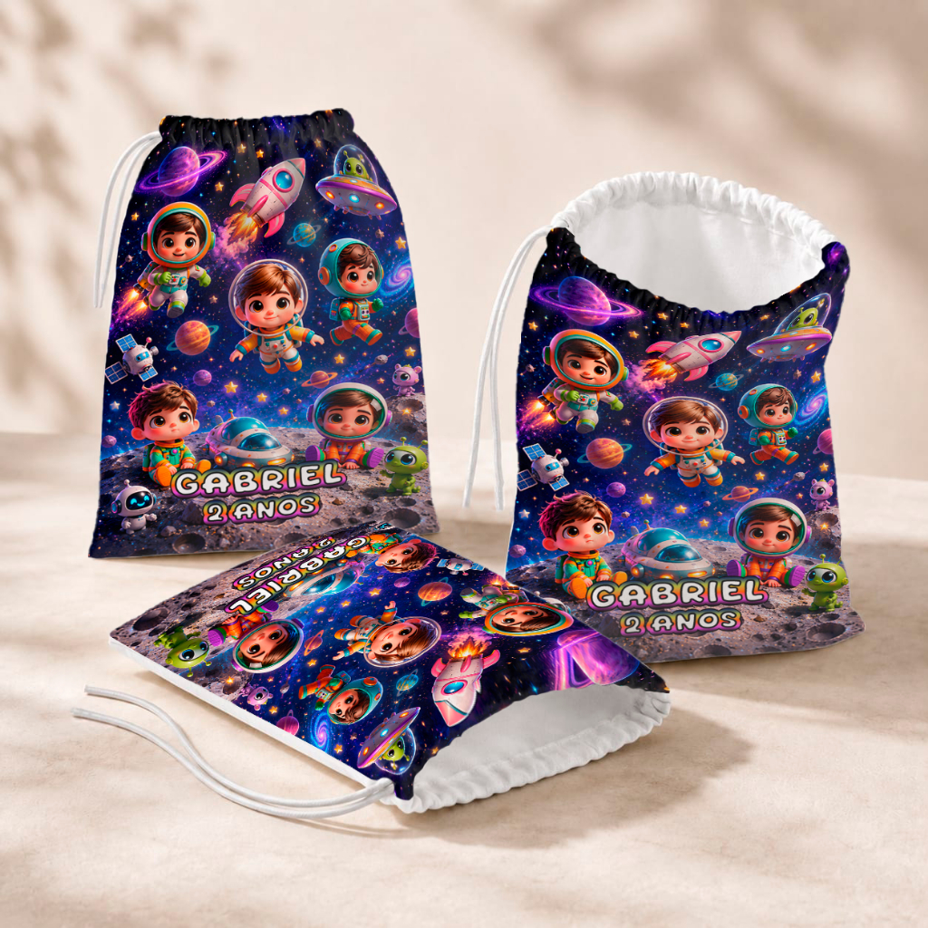 20 Sacolinhas Personalizada Festa Infantil 18x26 Aniversário Lembrancinha Astronauta M2
