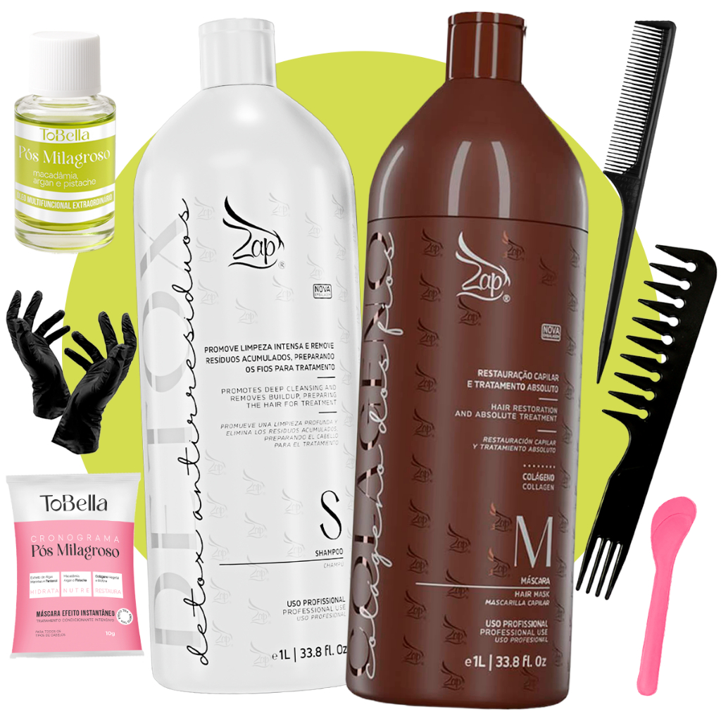 Zap Colageno dos Fios Definitiva Selagem capilar Inteligente Kit 1L / 480ML + Brindes