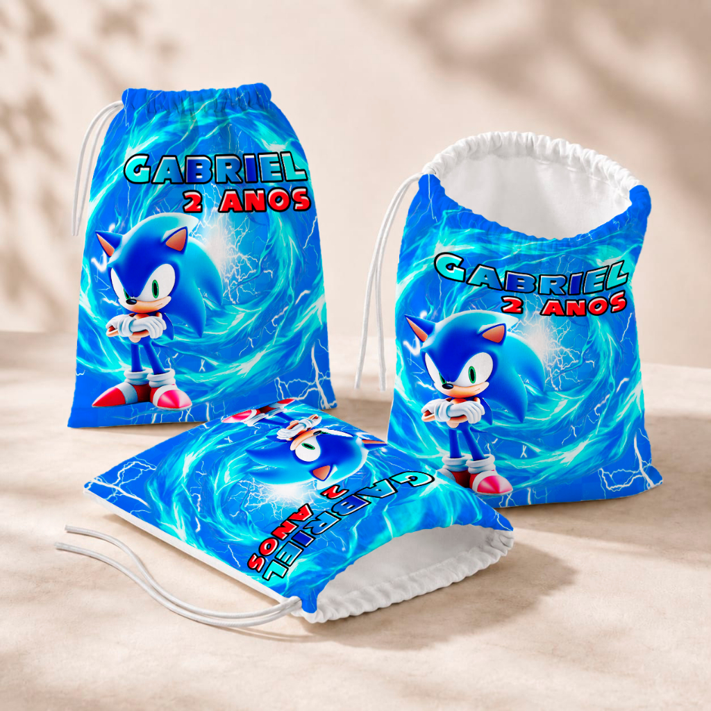 20 Sacolinhas Personalizada Festa Infantil 18x26 Aniversário Lembrancinha Sonic M2