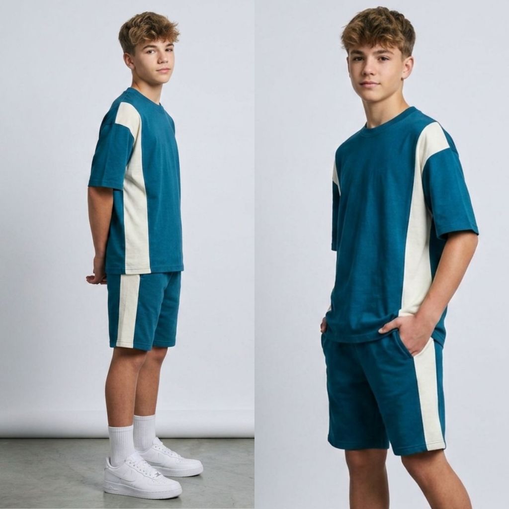 Kit Conjunto Masculino Camiseta Algodão e Short Bermuda Streetwear  Infanto Juvenil Oversized 10 ao 16