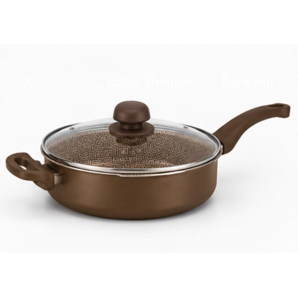 Frigideira Wok Antiaderente 32 cm Tampa de Vidro Profissional