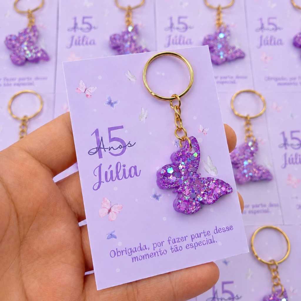Kit 50 Chaveiro Borboleta 3Cm Personalizado|Resina|Lembrancinha|Luxo|Aniversário|Maternidade|Clientes|festa|Menina|15ano