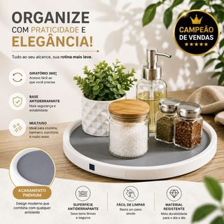 Organizador Giratório 360° Premium 25cm Base Antiderrapante Silicone Plástico Reforçado Multiuso