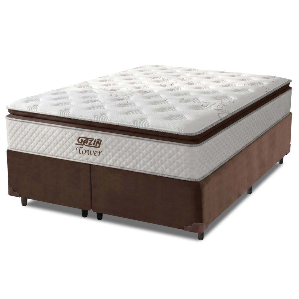 Cama Box King Colchão Molas Pocket Ensacadas Tower 193x203x72cm Branco / Marrom Gazin