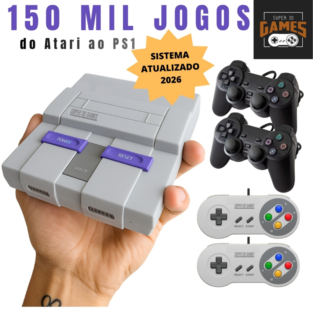 Mini Retro Super 3D Games Snes com 4 controles e mais de 150 mil jogos Super 3D Games