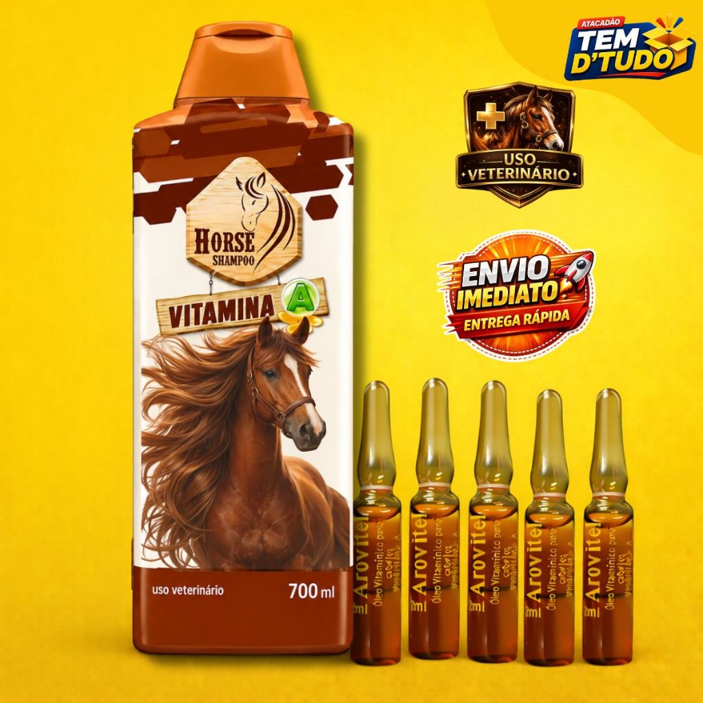 Kit Shampoo Good Horse Vitaminado + 5 Vitamina A Arovitel Original Shampoo de Cavalo Envio Rápido