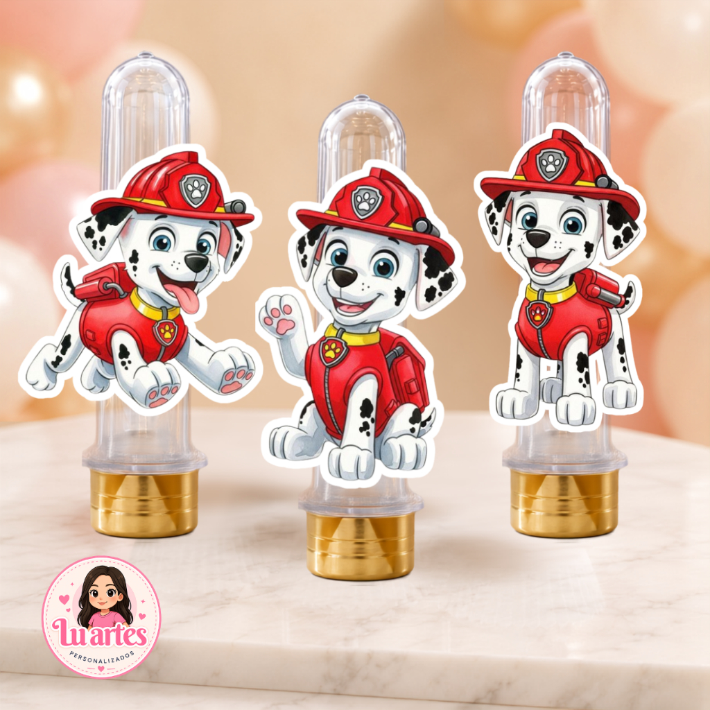 Aplique para Tubete Marshall Patrulha Canina Personalizado Festa Infantil Papel Fotográfico Decoração Aniversário Lembra