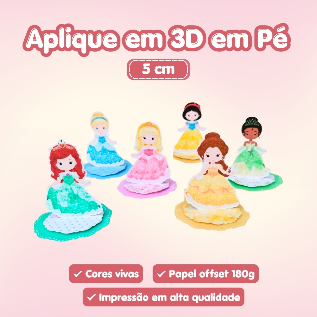 Kit Aplique 3D em Pé Princesas | Lembrancinha Festa