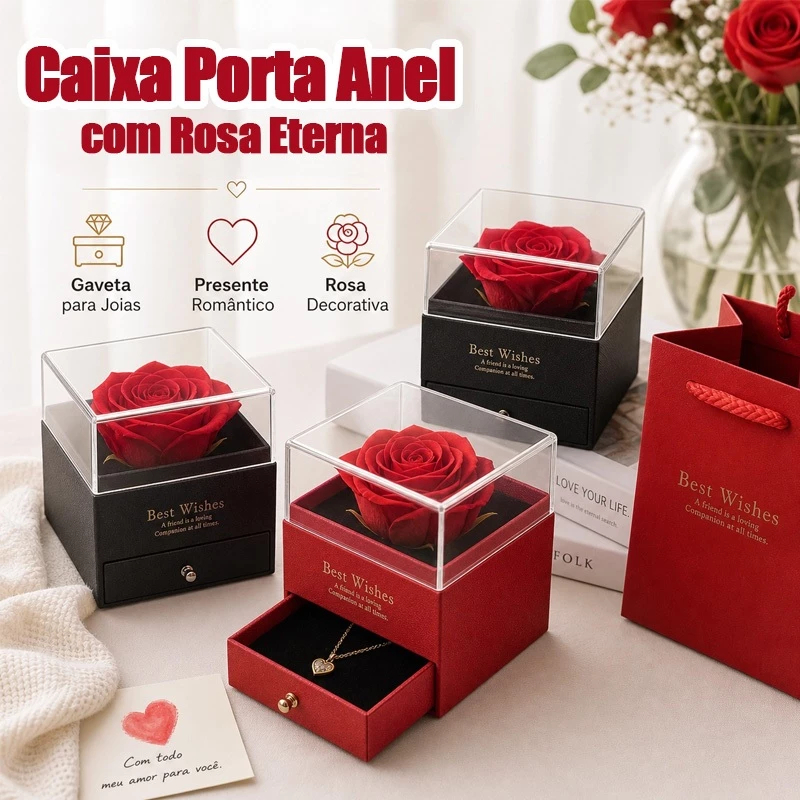 Caixa De Anel De Rosa Eterna , Presente De Joias , Romântico De Luxo Para Noivado E Casamento