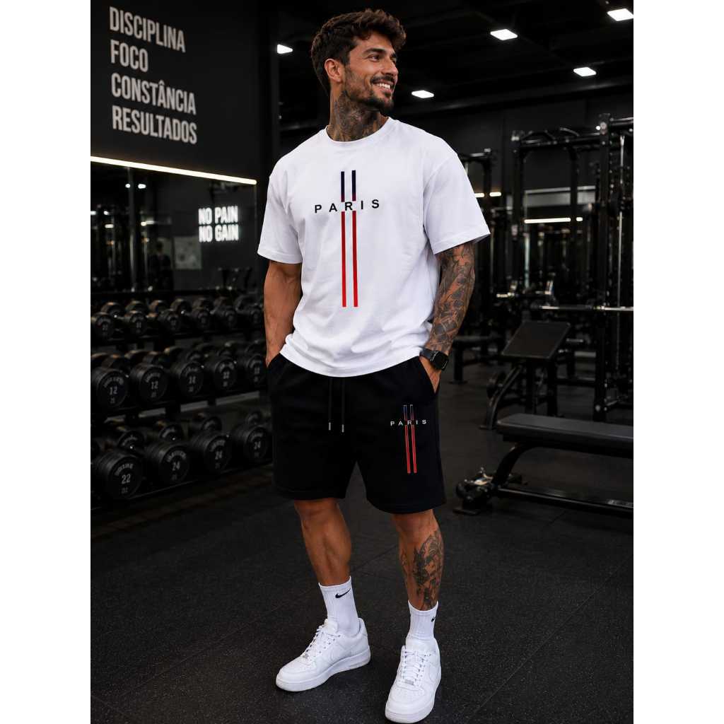 Conjunto Kit Masculino Cores Variadas Bermuda Moletom E Camiseta 100% Algodão Premium Confortável Casual Estiloso