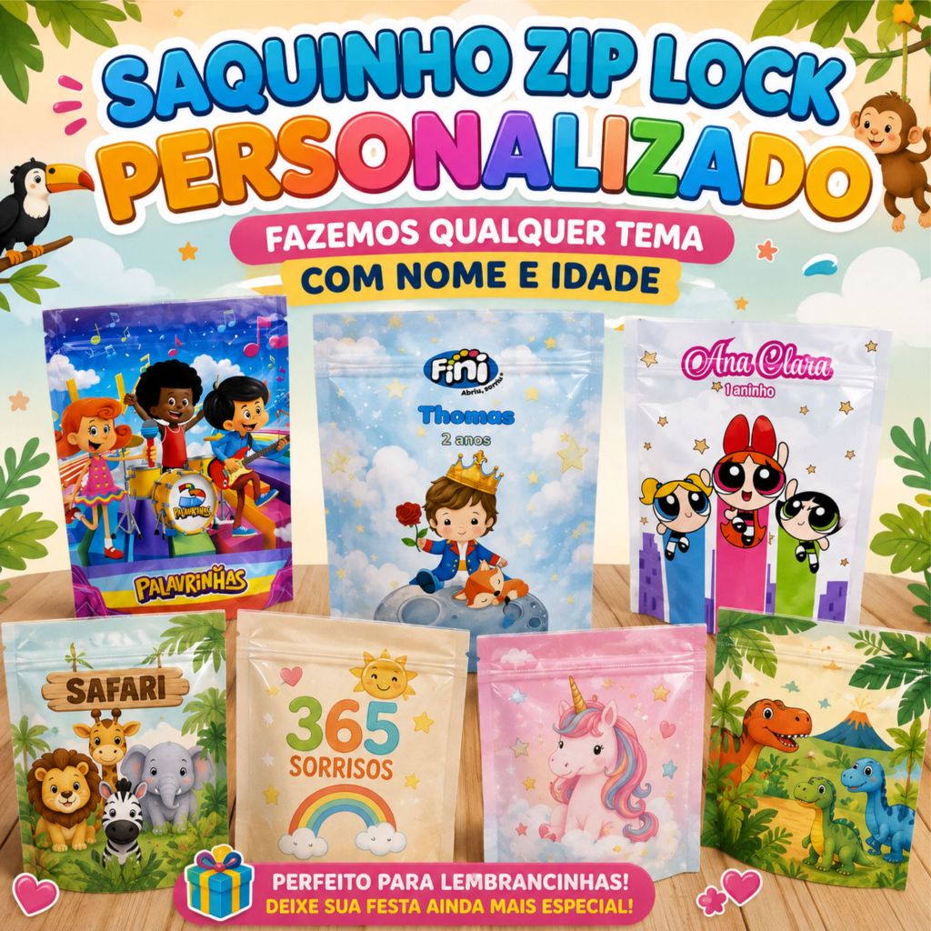 Saquinho Zip Personalizado 10x15 Lembrancinha Festa Infantil Aniversário