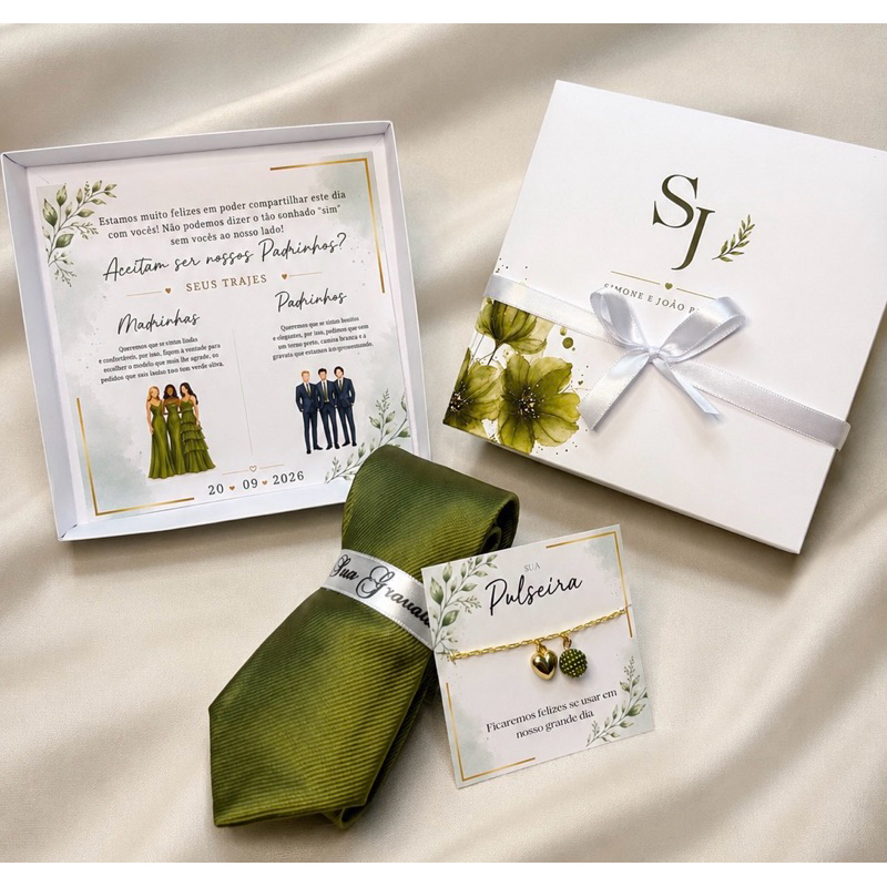 Caixa Convite para Padrinhos de casamento com pulseira e gravata/ Caixa de papel
