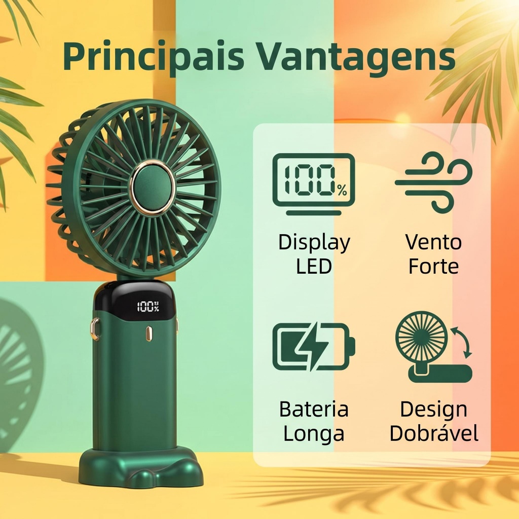 Ventilador De Mão Colorido Bateria Duradoura Para Verão