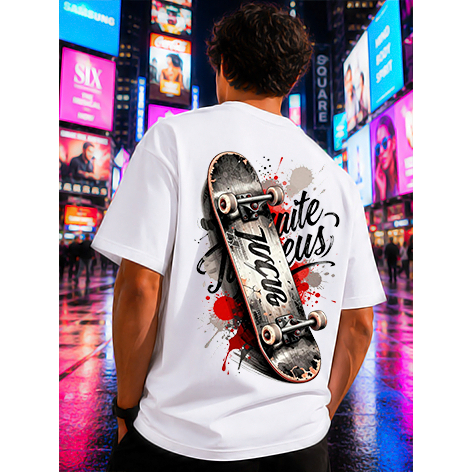 Camiseta Skate Streetwear Masculina Feminina Estilo de Rua Frente Costas Algodão Casual Skateboard Skatista Oversized