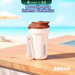 CIVAGO Copo Térmico 380ml inox Portátil com Revestimento Interior Cerâmica Quente/Frio An…