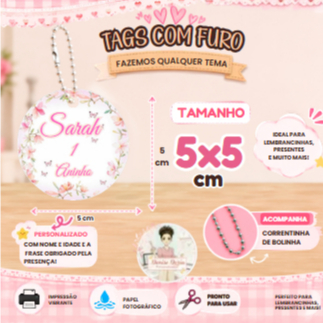 Tags De Lembrancinhas Com Correntinha Personalizadas -Jardim encantado  - Lembrancinha Festa / Chaveiro Personalizado