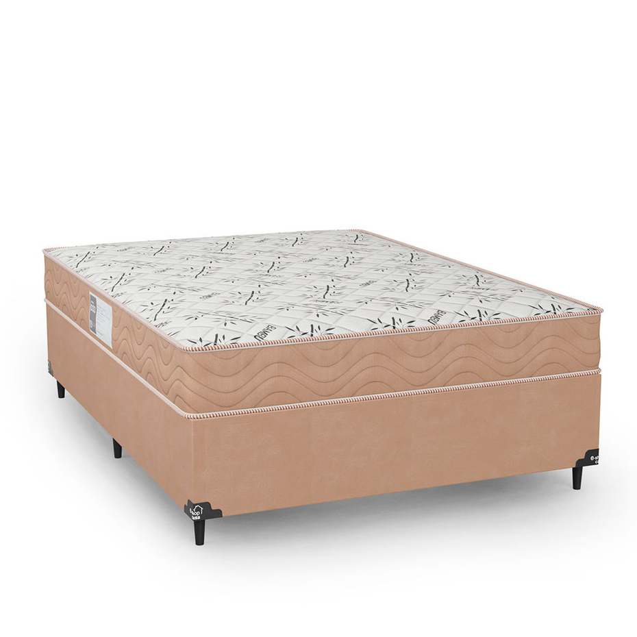 Cama Box Viúva + Colchão D33 One Face - Suede Bege - e-Shop Casa