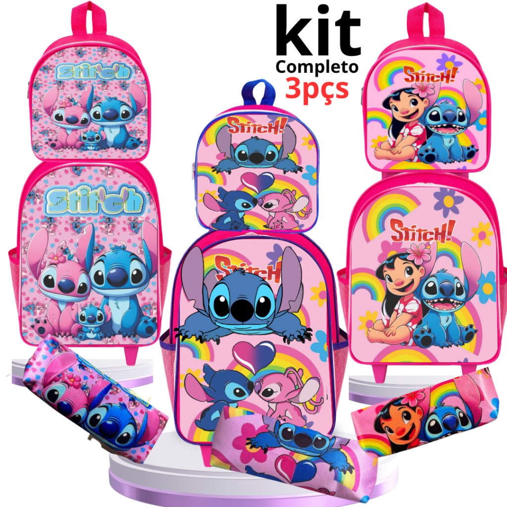 Kit Mochila Bolsa Escolar Infantil  Carrinho e Rodinhas  Lancheira   Estojo 3 Peças