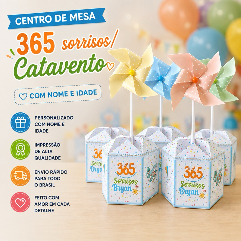 Centro de Mesa 365 sorrisos/Personalizados Catavento/Personalizados 365 sorrisos/Enfeite de Mesa - Cachepô|ENVIO RÁPIDO