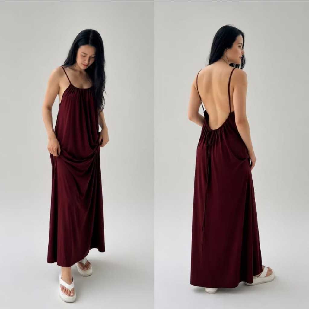 ​Vestido Femenino Largo De Mujer Espalda Descubierta Tirantes Finos Holgado Elegante