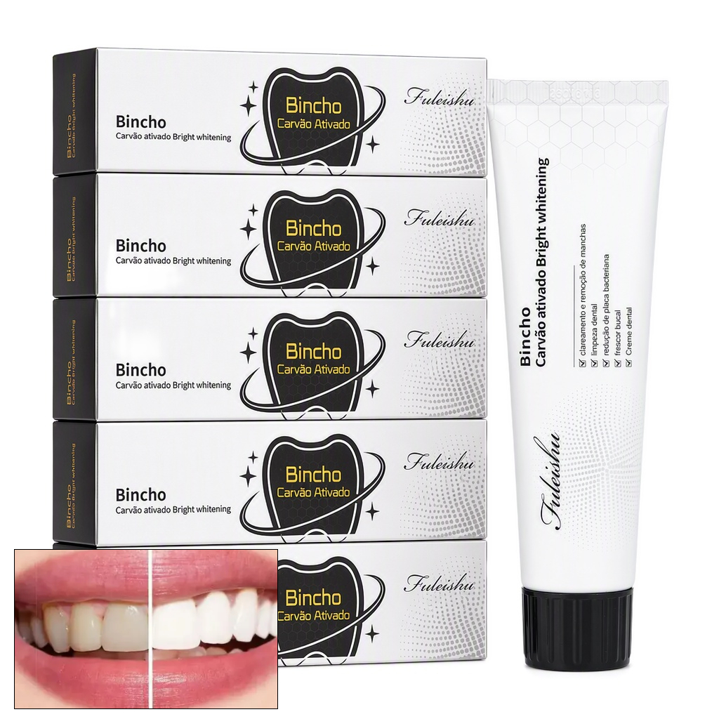 Kit 5 Creme Dental Natural Clareador Carvão Ativado 100g
