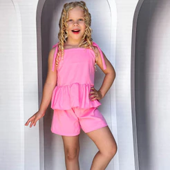 Conjunto Infantil Feminino Verão Blusa Peplum + Short Tecido Leve e Confortável