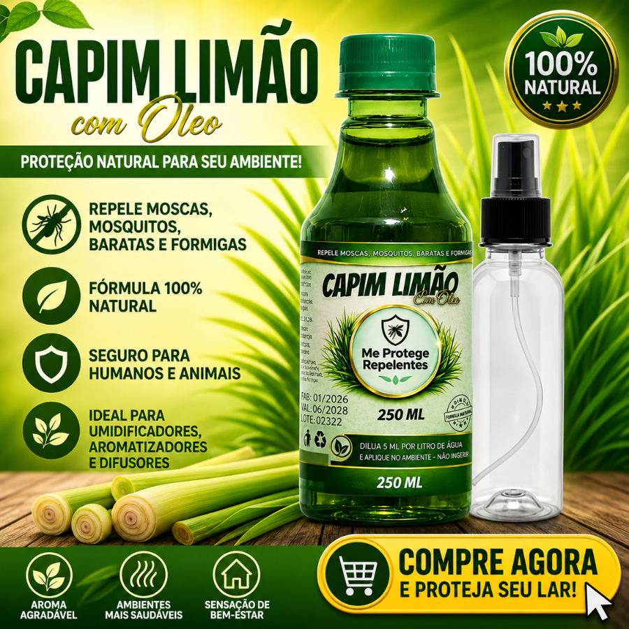 Imagem Kit Óleo de Capim-Limão 250ml + Frasco Spray Reutilizável Aromatizador de Ambiente Alto Rendimento