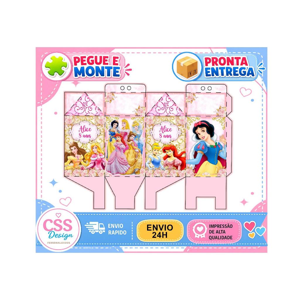 Caixa Milk Pegue e Monte Princesas Disney | Lembrancinha Festa Infantil | Personalizada