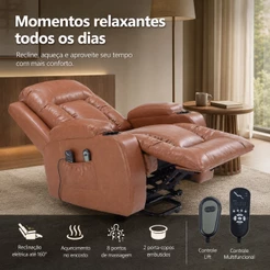 Poltrona de Leitura Poltrona do Papai Lift Poltrona Reclinável Austin Elétrica Massagem PU Caramelo G94
