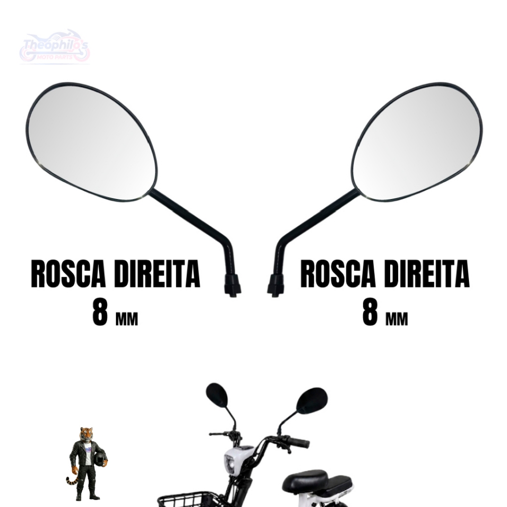 Par Espelho Retrovisor BIZ-POP-BROS Guidão Bicicleta Eletrica Mobilete Bike Motorizada Scooter 8mm